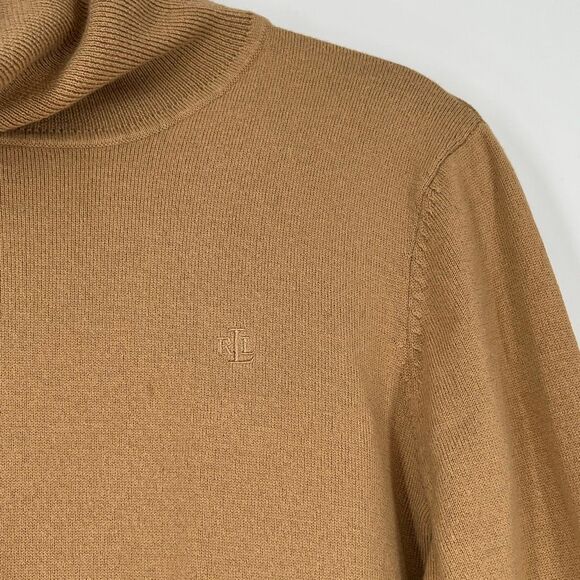 LAUREN RALPH LAUREN Women’s Turtleneck Sweater M Tan Merino Wool Cotton Blend - Picture 5 of 12